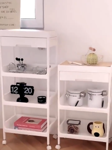 Trolley Cart 2-Tier/3-Tier/4-Tier Movable Shelf Drawer Trolley Cart With Wheels Storage Box Space Savers Trolley With Wheels 廚房手推車