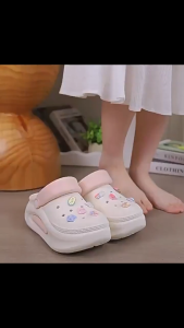 รองเท้าหัวโต เสริมส้น ส้นสูง7cm พื้นยาง EVA นุ่มนิ่ม ใส่สบาย สีพาสเทล พร้อมตัวติดน่ารักทุกคู่ #sy186