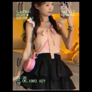 FRAN New Ruffled Short Crop Top Women Sweet  Bow Lace Up Slim Fit Vest