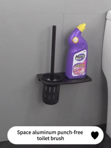 MEIDOO Aluminum Toilet Brush With Holder No Dead Corner Wall Mount