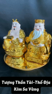 Tượng Thần Tài Thổ Địa Kim Sa Vàng Kích Thước 15cm/18cm/20cm - thờ cúng tặng kèm bột ngũ vị bao sái.