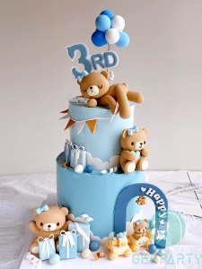 【Ready Stock】Blue Bear Cake Topper Ornament For Kids 1st Birthday Party Decorations