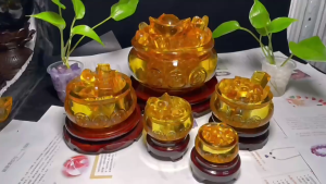 Feng Shui Yellow Crystal Treasure Bowl | Multi-Size Wealth & Prosperity Glass Ornament 💎 | Home & Office Decoration for Opening Gift 聚宝盆 招财风水摆件