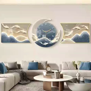 Living Room Clock Mural Abstract Decor Painting Modern Home Bedroom Wall Decor 3Pcs Set Art Mural