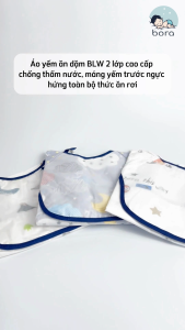 Áo yếm ăn dặm BLW 2 lớp cao cấp chống thấm nước máng yếm trước ngực hứng toàn bộ thức ăn rơi