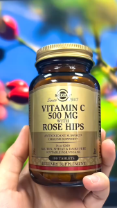 Viên Uống Solgar Vitamin C 500 MG With Rose Hips - Bổ Sung Vitamin C  Với Tinh Dầu Tầm Xuân Giúp Đẹp Da Tăng Cường Sức Đề Kháng Chống Oxy Hóa [Lọ 100 Viên]