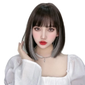 Lisas Fashionable and Popular Bangs Short Straight Hair Dyed Wig Collarbone Natural Full Wig