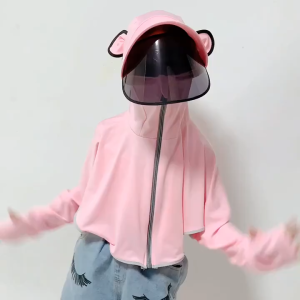 Childrens sun protection clothing babys summer UV protection hooded jacket shawl boys and girls sun protection clothing face protection thin and breathable