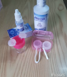 (Combo siêu tiết kiệm) Nước ngâm lens + nước nhỏ + cốc rửa + khay gương dụng cụ đeo