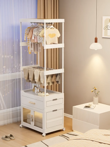 White Wardrobe Coat Rack With Cabinet Clothes Hanging Rack with storage cabinet Thickened Clothes Rack With Wardrobe Cabinet