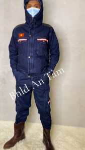 quần áo jean(vải bò) bảo hộ thợ hàn thợ điện có mủ khoét lỗ dùng quạt vải tốt(sản phẩm chưa bao gồm quạt)_A29