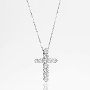 18k Saudi Gold Pawnable Natural Diamond Cross Pendant Au750 Full Diamond Collar Chain