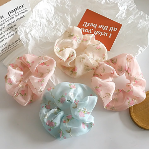Dây Cột Tóc Scrunchies Bằng Vải Voan Hoa Dễ Thương Cho Nữ
