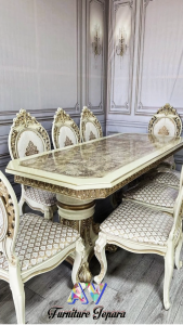 Meja Makan Clasik Mewah Modern Ukiran Kayu Jati