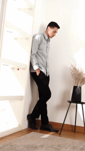 BOSS Kemeja Polos Pria Lengan Panjang Regular Fit Abu