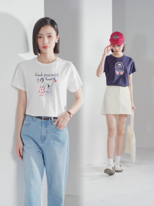 GIORDANO Áo Phông Nữ 100% Cotton Dễ Thương Truyện Tranh In Tee Cổ Tròn Tay Ngắn Mùa Hè Đơn Giản Thời Trang Áo Phông Free Shipping 13324330
