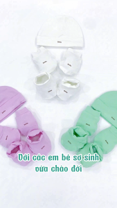 Set phụ kiện mũ bao tay bao chân nhiều màu cho bé sơ sinh Boube vải sợi tre cao cấp Bamboo mềm mịn
