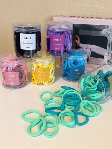 SK-C1109 Set Ikat Rambut Wanita Dewasa & Anak Isi 50pcs Free Box Bahan Karet Elastis / Kunciran Donat