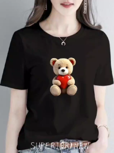 (COD)KAOS ATASAN MOTIF /BERUANG LOVE COTTON COMBED WANITA