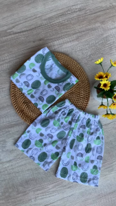 Nanaku Baby - (Motif Art) Setelan Baju Bayi Lengan Singlet Celana Pendek Bahan Teteron Cotton Usia 3-12 Bulan