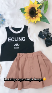 [KIDSFASHIONKOLEKSI]  Setelan Rok Celana Anak Perempuan Rompi ECLING + Brown Pants