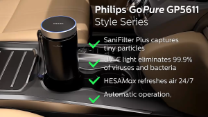 Máy khử mùi lọc không khí dạng cốc trên xe ô tô cao cấp nhãn hiệu Philips GP5602 - Hàng châu Âu