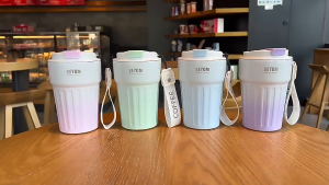 400ML Dual Tone Stainless Steel Coffee Mug Hot & Cold Insulated Vacuum Flask Leakproof With Lanyard / Bekas Air 400ML