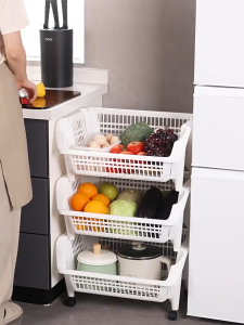 Cutiehaus 3/4 Layer Kitchen Rack Oblique Stackable Multi Layer Fruit And Vegetable Storage Basket Household With Wheels Rak Dapur 3/4 Lapisan Serong