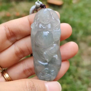 Premium Rare Semi Icy Natural Type A Jadeite Jade crafted with Milo Buddha as Pendant Necklace with certificate weigh 30.56 grams measurement 56 * 23 * 12.8 (pendant207)