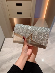 Clutch nữ kim tuyến Túi đeo vai tiệc khóa V sang trọng LILA CLV26