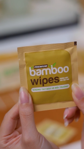 Túi 50 gói khăn ướt vải sợi tre kháng khuẩn EcoBamboo travel size gói 1 tờ không mùi an toàn cho bé