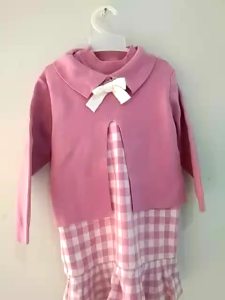 Dress Anak Perempuan Setelan Cardigan Kerah Pita Besar Renda Kotak-Kotak Lengan Karet Terbaru