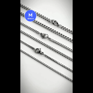 Silver Square Box Stainless Steel Chain Necklace Man Women Kalung Anti Karat Rantai Leher Lelaki Wanita 不锈钢盒子项链