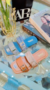 PROMO SANDAL SEOP FLAT ZARA DUA BAN GESPER RAJUT TWEET PREMIUM KEKINIAN KOREAN STYLE KODE B13AHZ