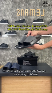 LS03 - Dép quai ngang dán da bò LEMANS đế cao su có mùi thơm thiết kế quai da 3 lớp trẻ trung chính hãng BH 06 tháng