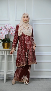 Kebaya Kota Bharu 9.0 - Baju  Kurung Kebarung Corak Moden Ironless S - 3XL Navy Blue Mint Green Maroon Black