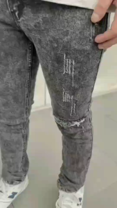 Celana Jeans Panjang Pria Sobek Ripped Dark Sandwash Slimfit Stretch Sobek Lutut Premium