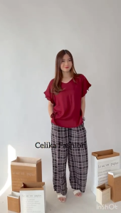 CELIKA || ISHANA Celana Kulot Ada Saku/Kantong | Celana Panjang Wanita Rayon Motif Bunga Abstrak | High Waist Celana  Hommy