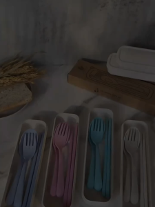 Eco-Friendly Travel Cutlery Set – 3pcs Wheat Straw Spoon Fork & Chopsticks with Storage Box