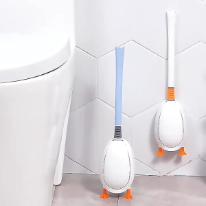 Cute Duck Shape Silicone Toilet Brush Flexible Head Commode Brush Automatic Opening Closing Double-sided Bathroom Cleaning Brush 小鸭子马桶刷