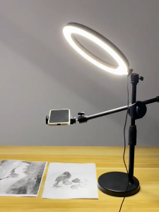 Dudukan ponsel desktop Penyangga Ponsel Meja Tripod Khusus Pengambilan Gambar dari Atas Penyangga Tangan untuk Video Unboxing dan Live Streaming Penyangga LED dengan Lampu Tambahan untuk Kreator Konten Rekaman Video dan VLOG