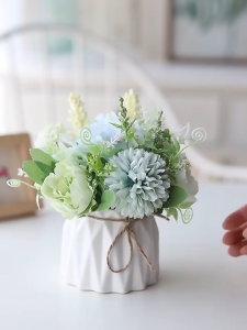 ชุดดอกไม้จำลอง แจกันเชือกป่าน เซรามิก ดอกกุหลาบ กระถางต้นไม้จำลอง กระถางดอกไม้ปลอมสำหรับตกแต่งบ้าน