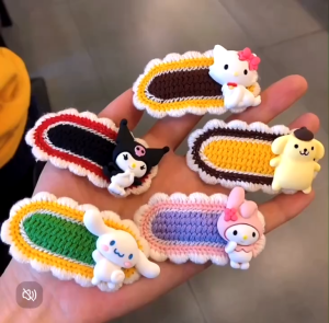 Kẹp tóc mái dệt len kim viền trắng họa tiết hoạt hình ngọt ngào đáng yêu cho nữ K182