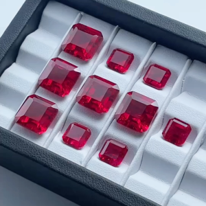 Square shape Emerald cut Lab Grown Ruby Synthetic Corundum with Inculsions Loose Gemstone for Jewelry DIY Accessories