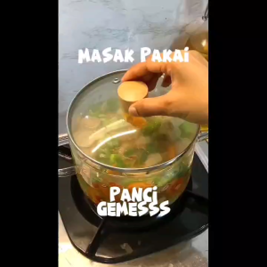 Panci Soup Transparan Full Kaca dengan Tutup Gaya Anggrek Putih dan Laci - Tahan Panas untuk Induksi 16 cm