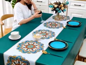 Elegant Camellia Pattern PVC Waterproof Tablecloth for 4/6/8/10 Seater Dining Table