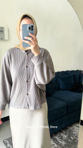 Haseena Cardigan Batwing Faida Cardi Kancing Lengan Panjang Outer Top Jumbo Luaran Wanita Waffle Casual Kekinian