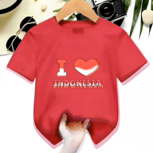 Kaos atasan 17 Agustus anak Laki-Laki/Perempuan usia 1-12 tahun Love Indonesia bahan Babyterry