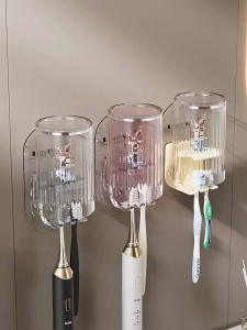 แบบติดผนัง ชั้นวางแปรงสีฟันไฟฟ้า ลายการ์ตูนกระต่ายน่ารัก กล่องเก็บอุปกรณ์อาบน้ำ ที่ใส่แปรงสีฟัน  ชั้นวางของในห้องน้ำติดผนัง