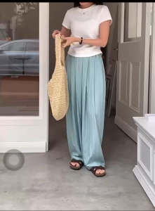 กางเกงขายาวผู้หญิงใส่สบาย ผ้าลายเปลือกไม้ กางเกงเอวสูง คนสูง/เตี้ยใส่ได้ ไม่ต้องรีด สินค้าพร้อมส่งจาก กทม